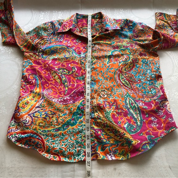Lauren Ralph Lauren Petite Paisley Multicolored Button-Up Shirt Women’s Size PL - Picture 10 of 16